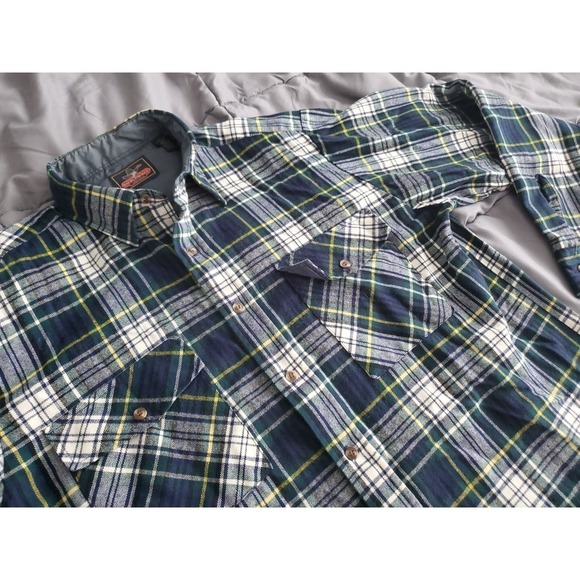 VINTAGE Backpacker Shirt Mens Large Green Flannel Long Sleeve Button Up Hiking - Picture 2 of 7